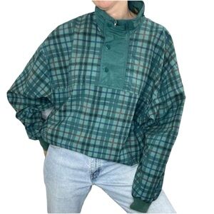Vintage Lyle & Scott teal plaid 1/4 zip pull over jacket L